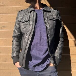 ENERGIE 100% BLACK LEATHER JACKET - L